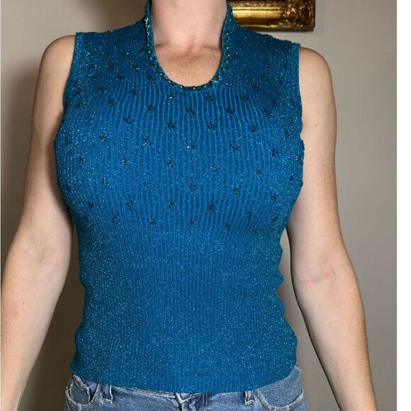 Stunning Vintage Deadstock Y2K Cache Blue Sequin Top Size XS - Fits like Small - Picture 1 of 5
